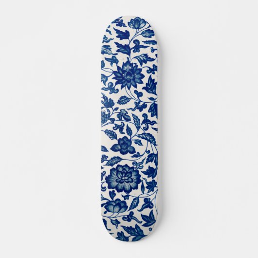 porseleinen bloemen blauw en wit persoonlijk skateboard (Voorkant)