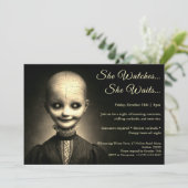 Porseleinen Doll Halloween Kostuum Party Uitnodigi Kaart (Staand voorkant)