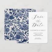 Porseleinen Elegantie: Blauwe Bloem Bruiloft Save The Date (Voorkant / Achterkant)