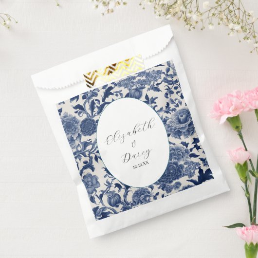 Porseleinen Elegantie: Blauwe Bloemen Huwelijk Bedankzakje (Gezegeld)