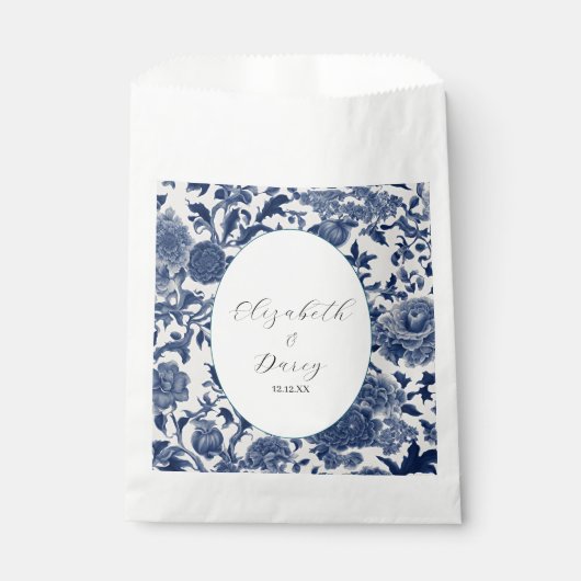 Porseleinen Elegantie: Blauwe Bloemen Huwelijk Bedankzakje (Voorkant)