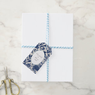 Porseleinen Elegantie: Blauwe Bloemen Huwelijk Cadeaulabel