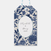 Porseleinen Elegantie: Blauwe Bloemen Huwelijk Cadeaulabel (Voorkant)