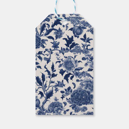 Porseleinen Elegantie: Blauwe Bloemen Huwelijk Cadeaulabel (Achterkant)