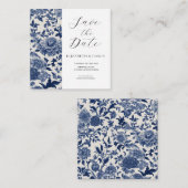 Porseleinen Elegantie: Blauwe Bloemen Huwelijk Informatiekaartje (Voorkant / Achterkant)