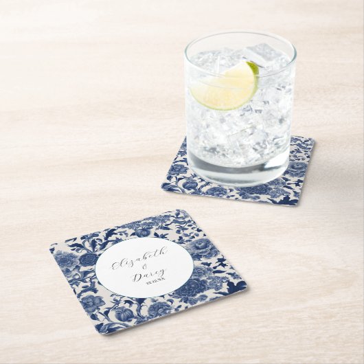 Porseleinen Elegantie: Blauwe Bloemen Huwelijk Kartonnen Onderzetters (Insitu)