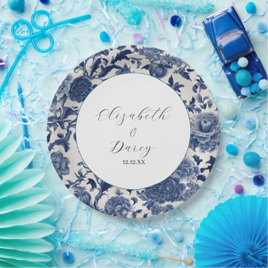 Porseleinen Elegantie: Blauwe Bloemen Huwelijk Papieren Bordje (Feest)