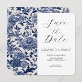 Porseleinen Elegantie: Blauwe Bloemen Huwelijk Save The Date (Voorkant / Achterkant)