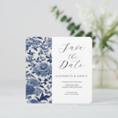 Porseleinen Elegantie: Blauwe Bloemen Huwelijk Save The Date (Staand voorkant)