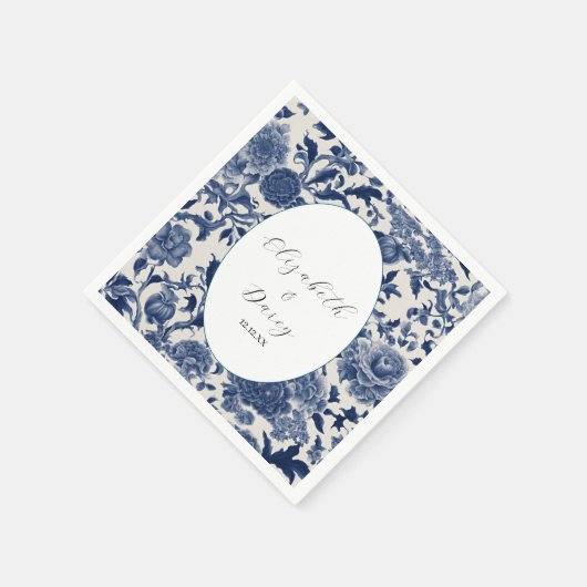 Porseleinen Elegantie: Blauwe Bloemen Huwelijk Servet (Hoek)
