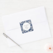 Porseleinen Elegantie: Blauwe Bloemen Huwelijk Vierkante Sticker (Envelop)