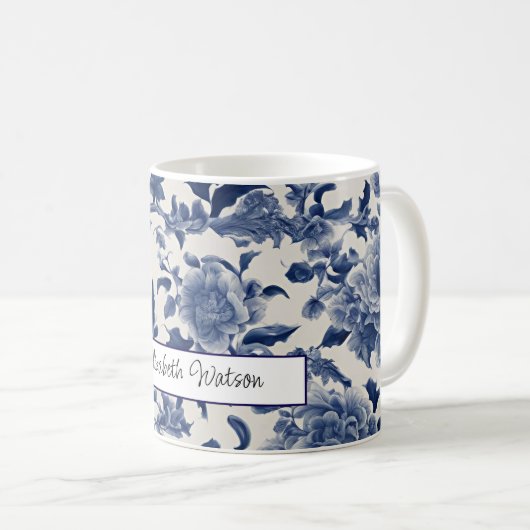  Porseleinen Elegantie: Blauwe Bloemen Koffiemok (Voorkant rechts)