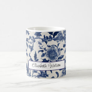 Porseleinen Elegantie: Blauwe Bloemen Koffiemok