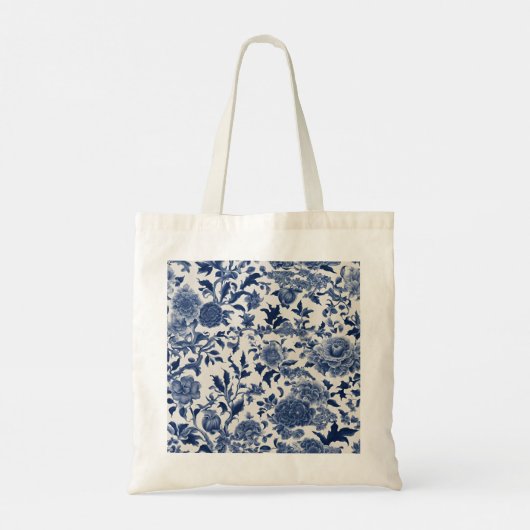  Porseleinen Elegantie: Blauwe Bloemen Tote Bag (Achterkant)