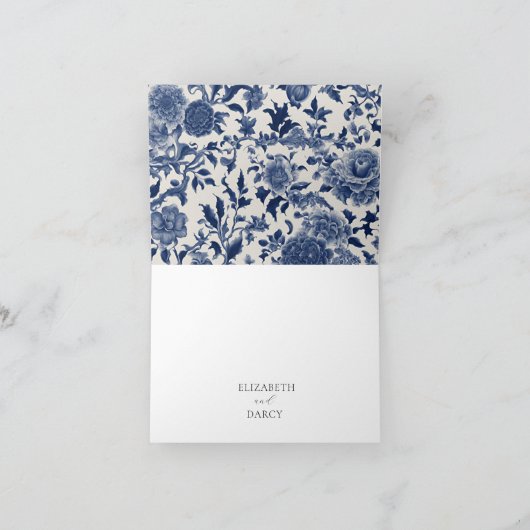 Porseleinen Elegantie: Blauwe Bloemige Bedankkaart (Binnen)