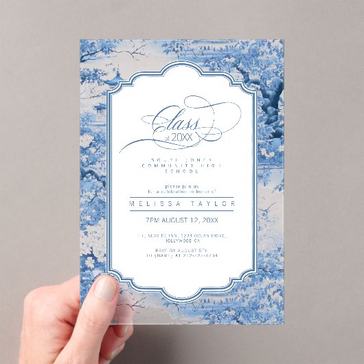 Porseleinen-geïnspireerde Chinoiserie Afstuderen I Acryl Uitnodigingen (Insitu (Draagbaar))
