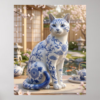 Porseleinen Kat Theetuin Poster
