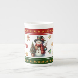 Porseleinen mok met sneeuwman en kerstkoekjes