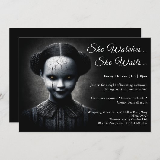 Porseleinen Pop Halloween Feest Uitnodiging (Voorkant / Achterkant)