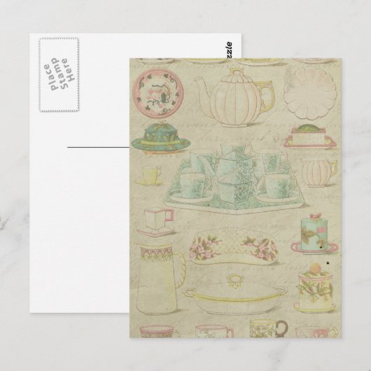 porseleinen theekopjes theepot Shabby Keuken Deco Briefkaart (Voorkant / Achterkant)
