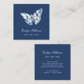Porseleinen vlinder logo op blauw visitekaartje (Voorkant / Achterkant)
