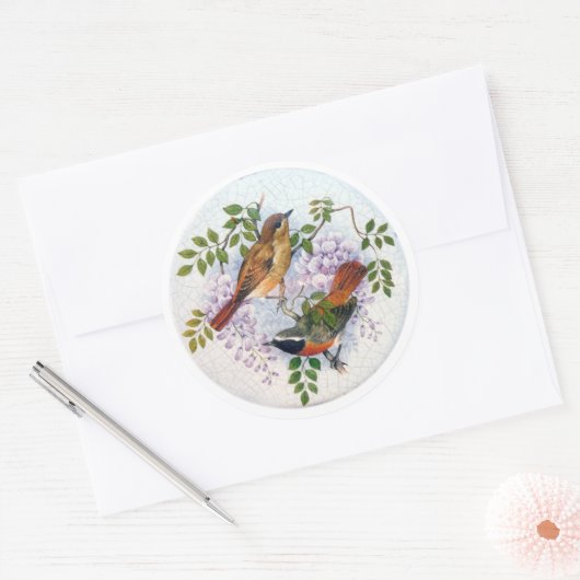 Porseleinen vogels. ronde sticker (Envelop)