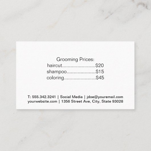 porseleinkast | Grooming | Leder Visitekaartje (Achterkant)