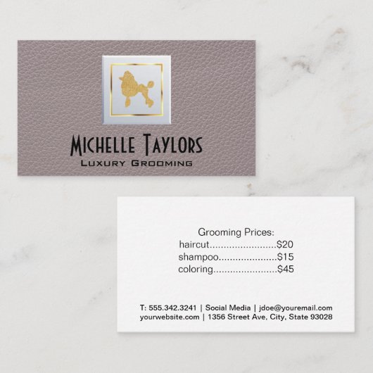 porseleinkast | Grooming | Leder Visitekaartje (Voorkant / Achterkant)