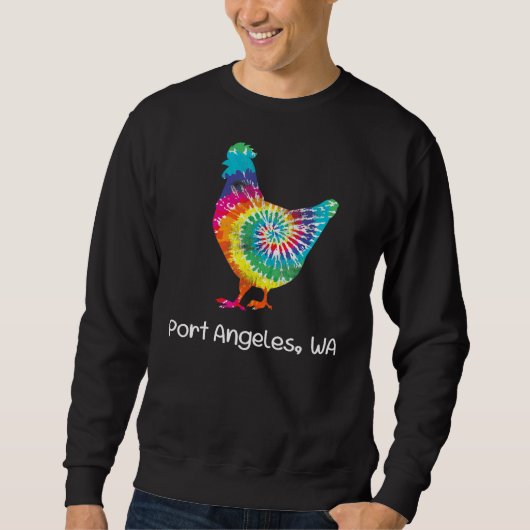 Port Angeles WA Tie Dye Chicken Hippy Farmer Hobby Trui (Voorkant)