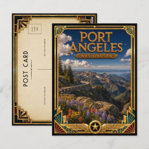 Port Angeles Washington Vintage Art Deco Gouden Briefkaart