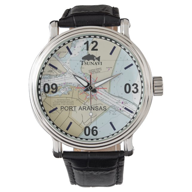 Port Aransas Nautical Chart Watch Horloge (Voorkant)