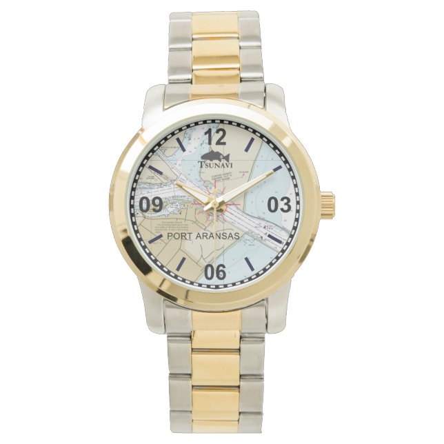 Port Aransas Nautical Chart Watch Horloge (Voorkant)