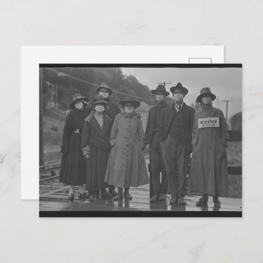 Port du masque pendant la Grippe espagnole 1918 Briefkaart (Voorkant / Achterkant)