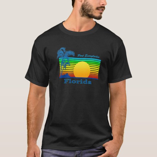 Port Everglades Florida Retro Tropical Beach Sunse T-shirt (Voorkant)