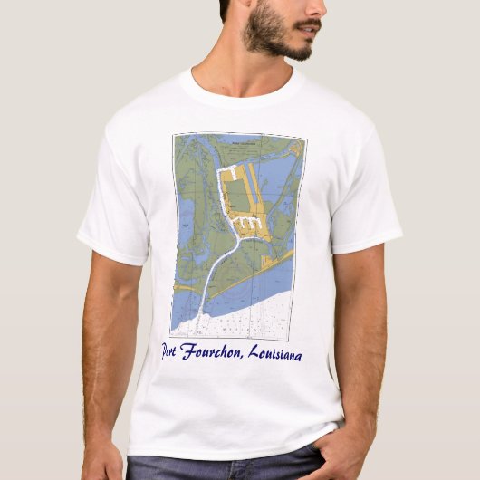 Port Fourchon, Louisiana Nautical Chart T-shirt (Voorkant)