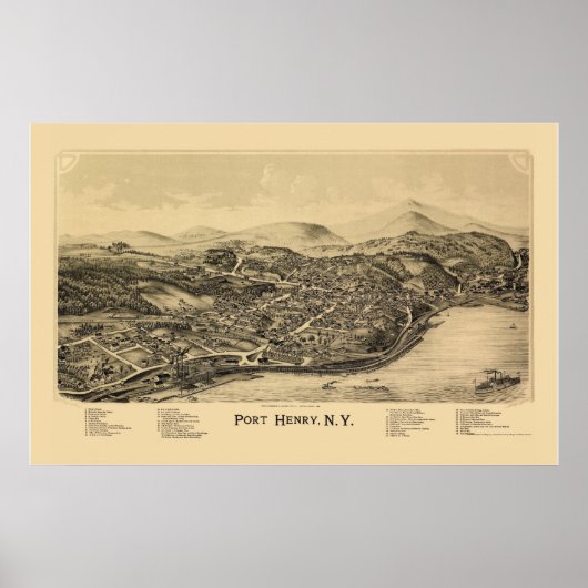 Port Henry, NY Panoramic Map - 1889 Poster (Voorkant)