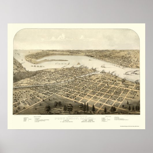 Port Huron, MI Panoramic Map - 1867 Poster (Voorkant)