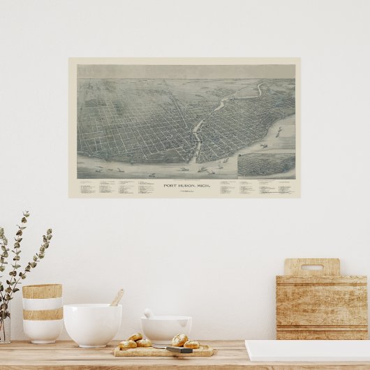 Port Huron, MI Panoramic Map - 1894 Poster (Keuken)