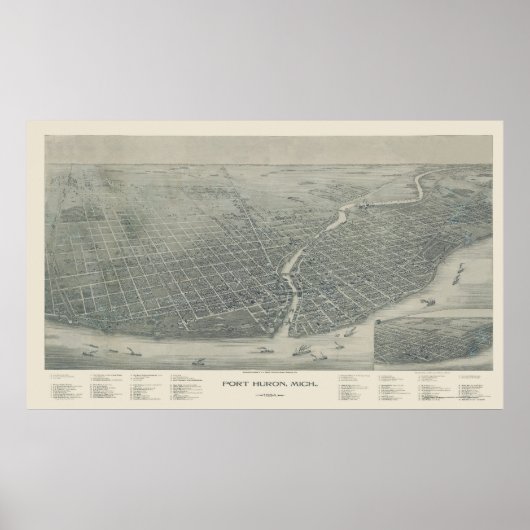 Port Huron, MI Panoramic Map - 1894 Poster (Voorkant)