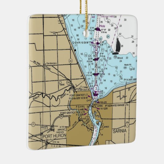 Port Huron Michigan Nautical Chart Keramisch Ornament (Rechts)