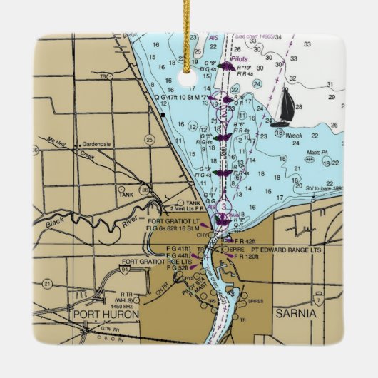 Port Huron Michigan Nautical Chart Keramisch Ornament (Achterkant)