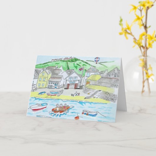 Port Isaac, Cornwall Birthday Kaart (Gele Bloem)