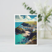 Port Issac Engeland vintage reisillustratie Briefkaart (Staand voorkant)