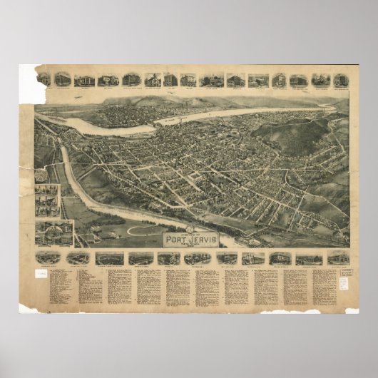 Port Jervis New York 1920 Antiek Panorama Poster (Voorkant)