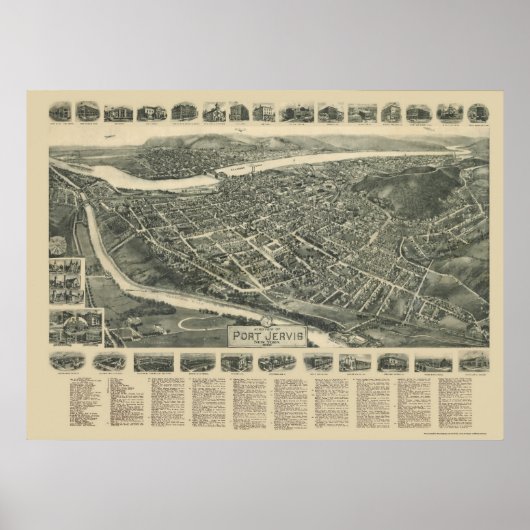 Port Jervis, NY Panoramic Map - 1920 Poster (Voorkant)