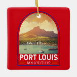 Port Louis Mauritius Reiskunst Vintage Keramisch Ornament<br><div class="desc">Port Louis retro vector reisontwerp. Port Louis is de hoofdstad van Mauritius in de Indische Oceaan.</div>