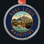 Port Louis Mauritius Retro Noodcirkel Metalen Ornament<br><div class="desc">Port Louis retro vector reisontwerp. Port Louis is de hoofdstad van Mauritius in de Indische Oceaan.</div>