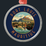 Port Louis Mauritius Retro Noodcirkel Metalen Ornament<br><div class="desc">Port Louis retro vector reisontwerp. Port Louis is de hoofdstad van Mauritius in de Indische Oceaan.</div>