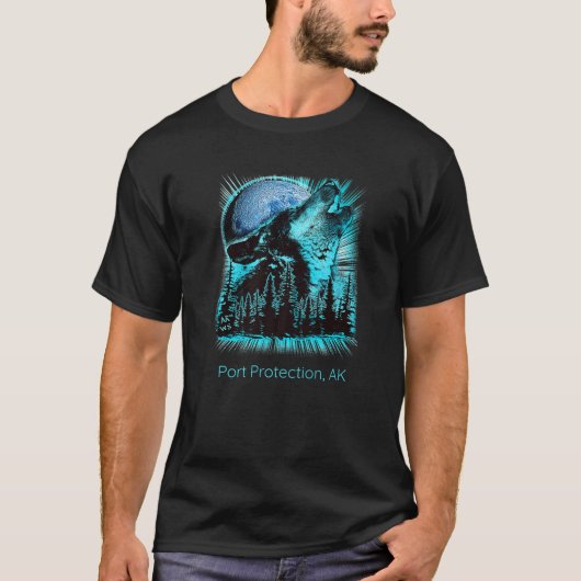 Port Protection Alaska Howling Wolf Moon Forest Na T-shirt (Voorkant)