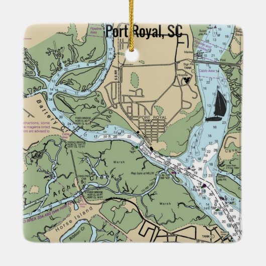 Port Royal South Carolina Chart Keramisch Ornament (Achterkant)